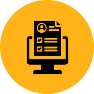 Computer with document icon on orange background.