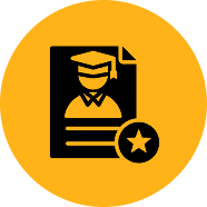Graduation icon with star in circle.