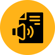 Document icon with speaker symbol inside circle.